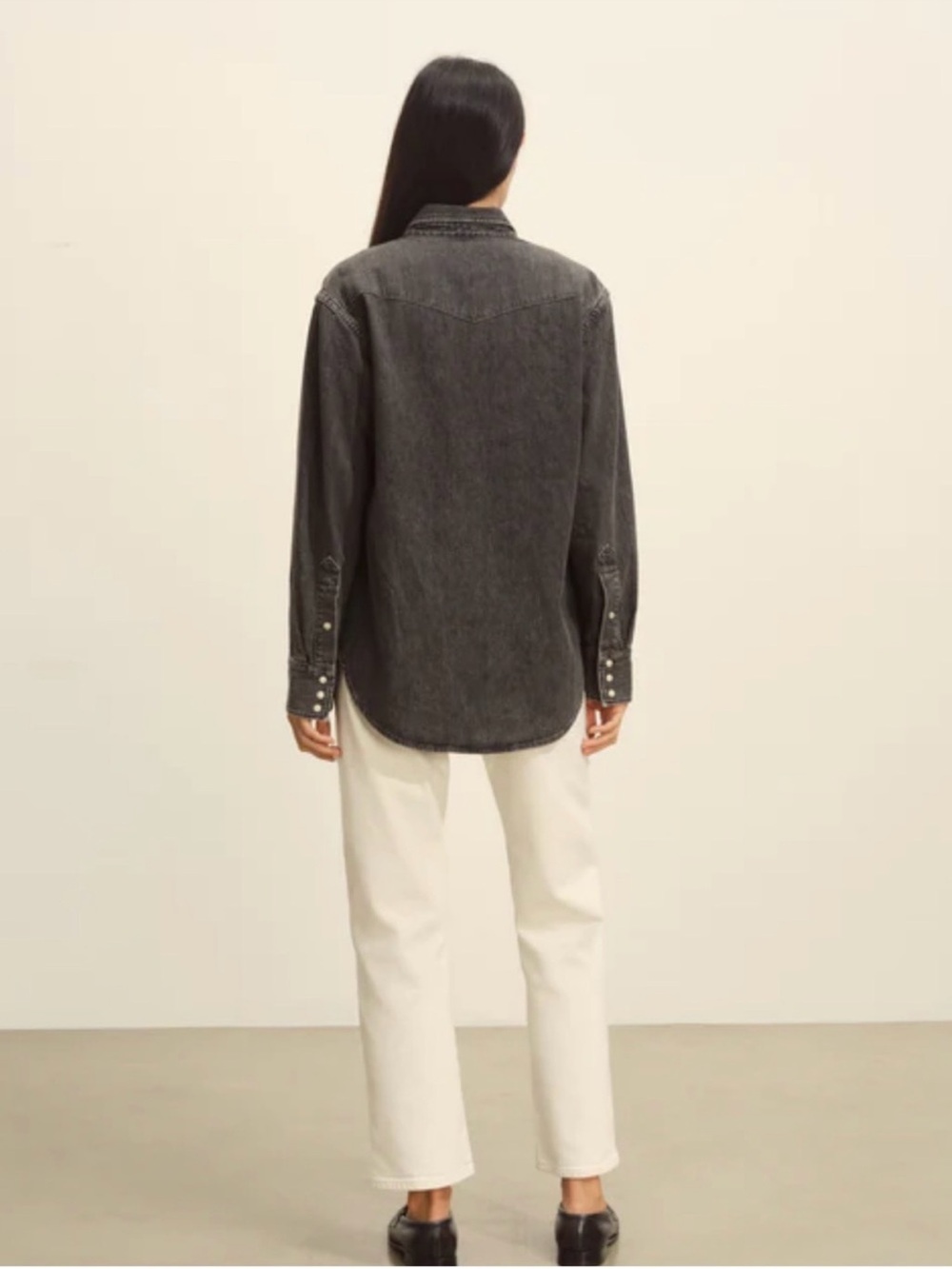 Buck Mason Button Down Nep Western Shirt in Black Washed Denim - Picture 2 of 8